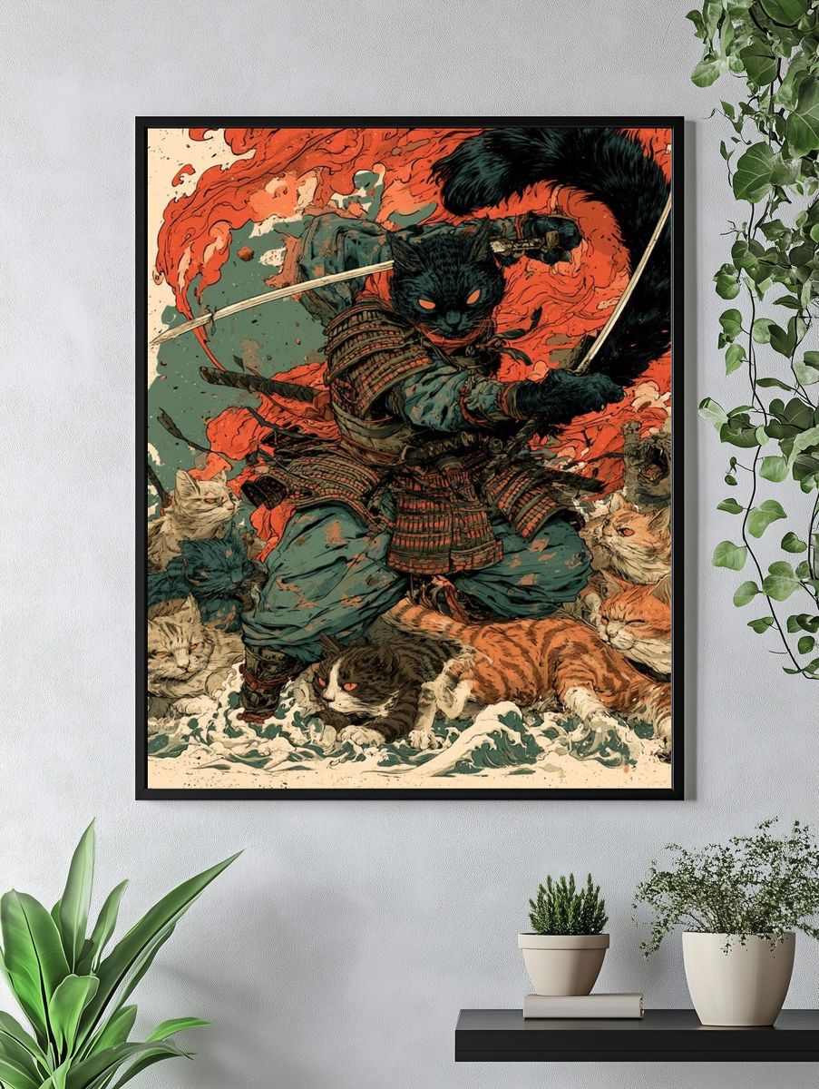 Samurai Cats Digital Art Poster. — room view 4