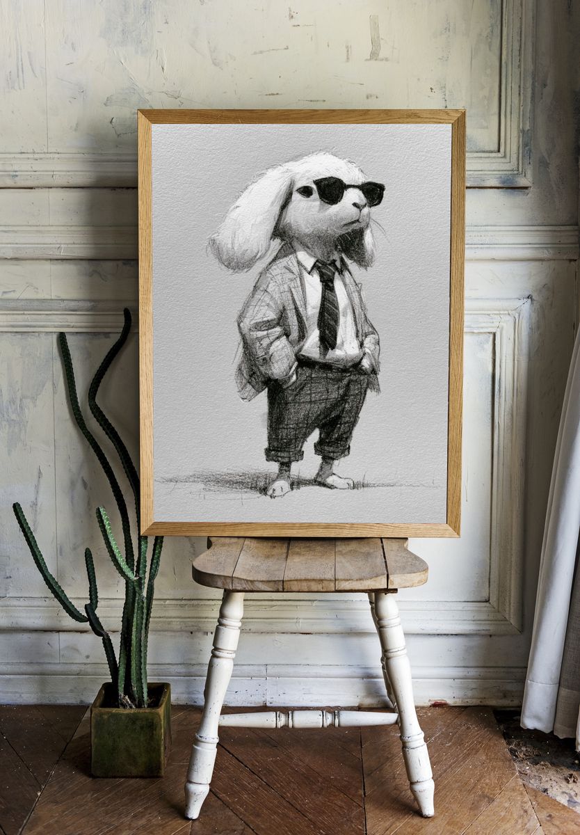 Cool Rabbit Portrait Print. — room view 1