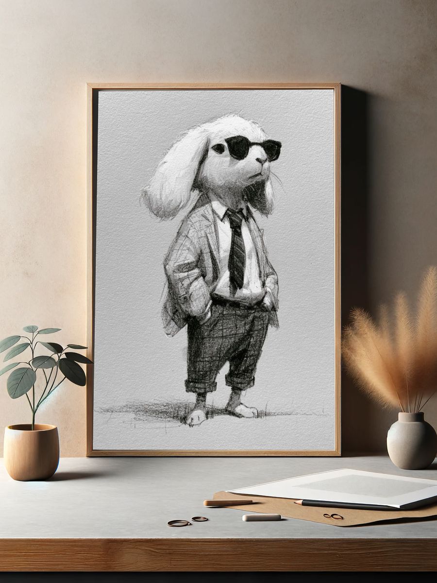 Cool Rabbit Portrait Print. — room view 2