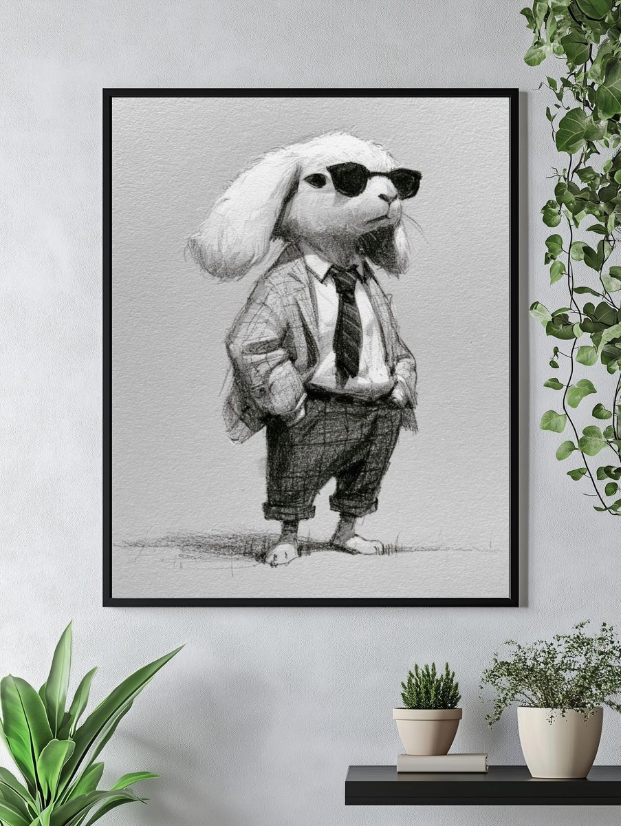 Cool Rabbit Portrait Print. — room view 4