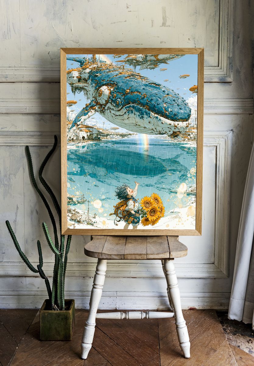 Whale Sky Harbor Illustration Poster. — room view 1