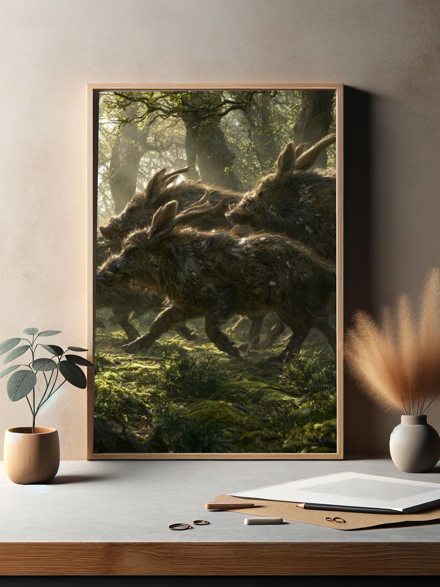 Wild Boar Run Forest Illustration Poster. — room view 2