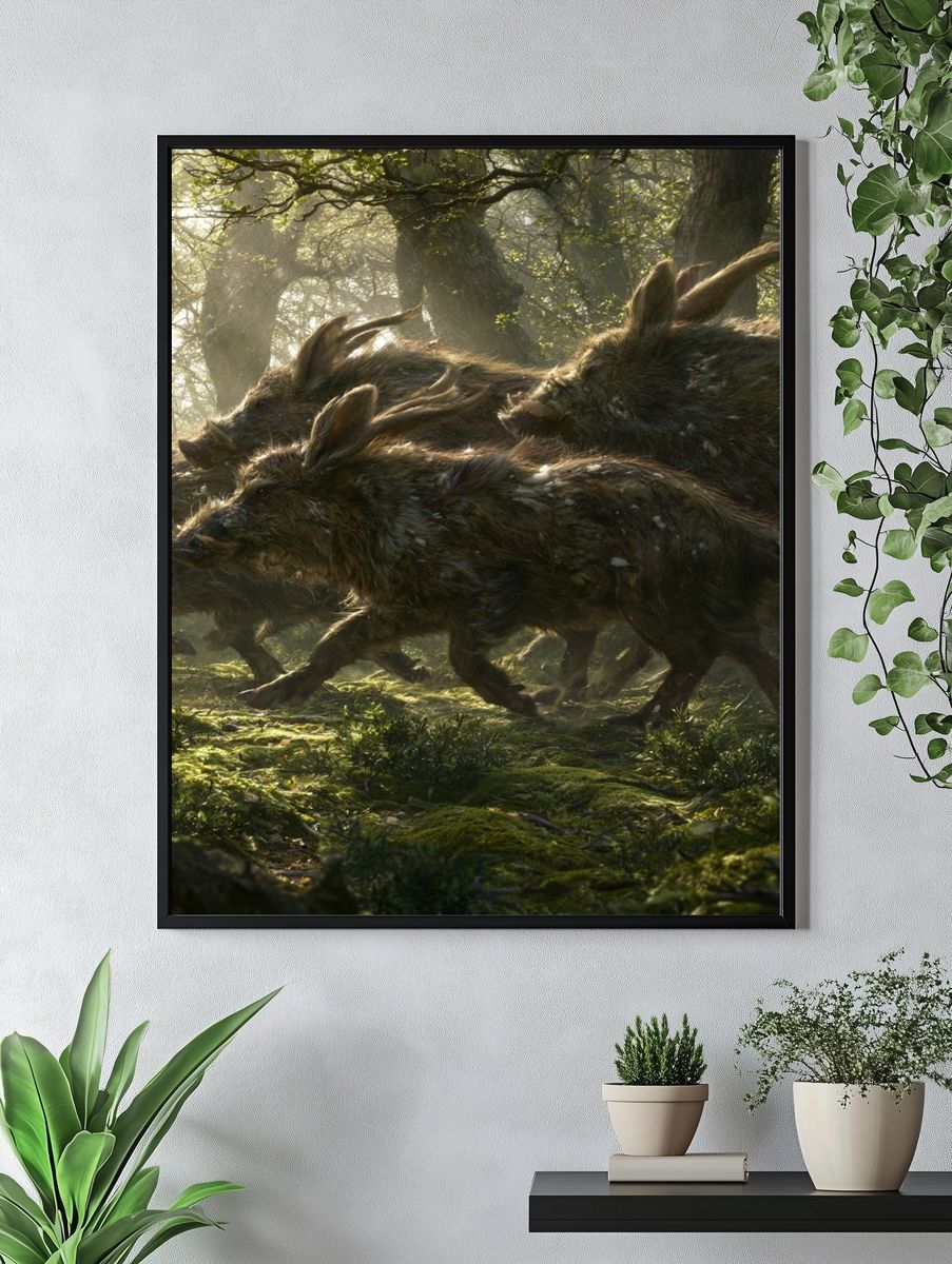 Wild Boar Run Forest Illustration Poster. — room view 4