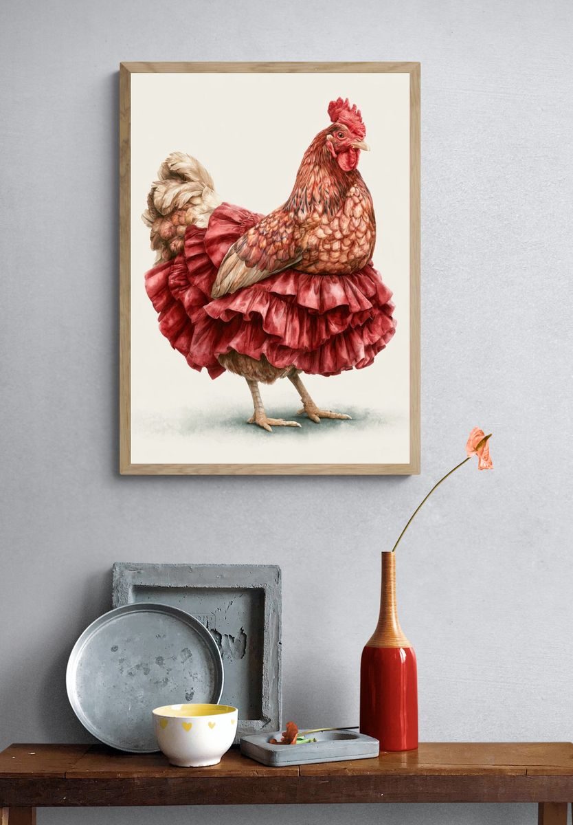 Elegant Hen Illustration Poster. — room view 3