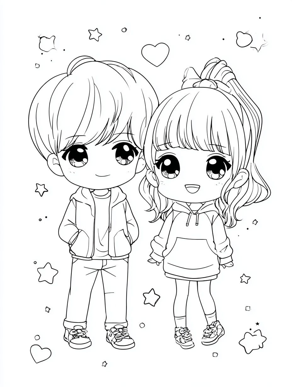 Cute Chibi Couple Coloring Poster. poster detail