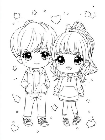 Cute Chibi Couple Coloring Poster. poster