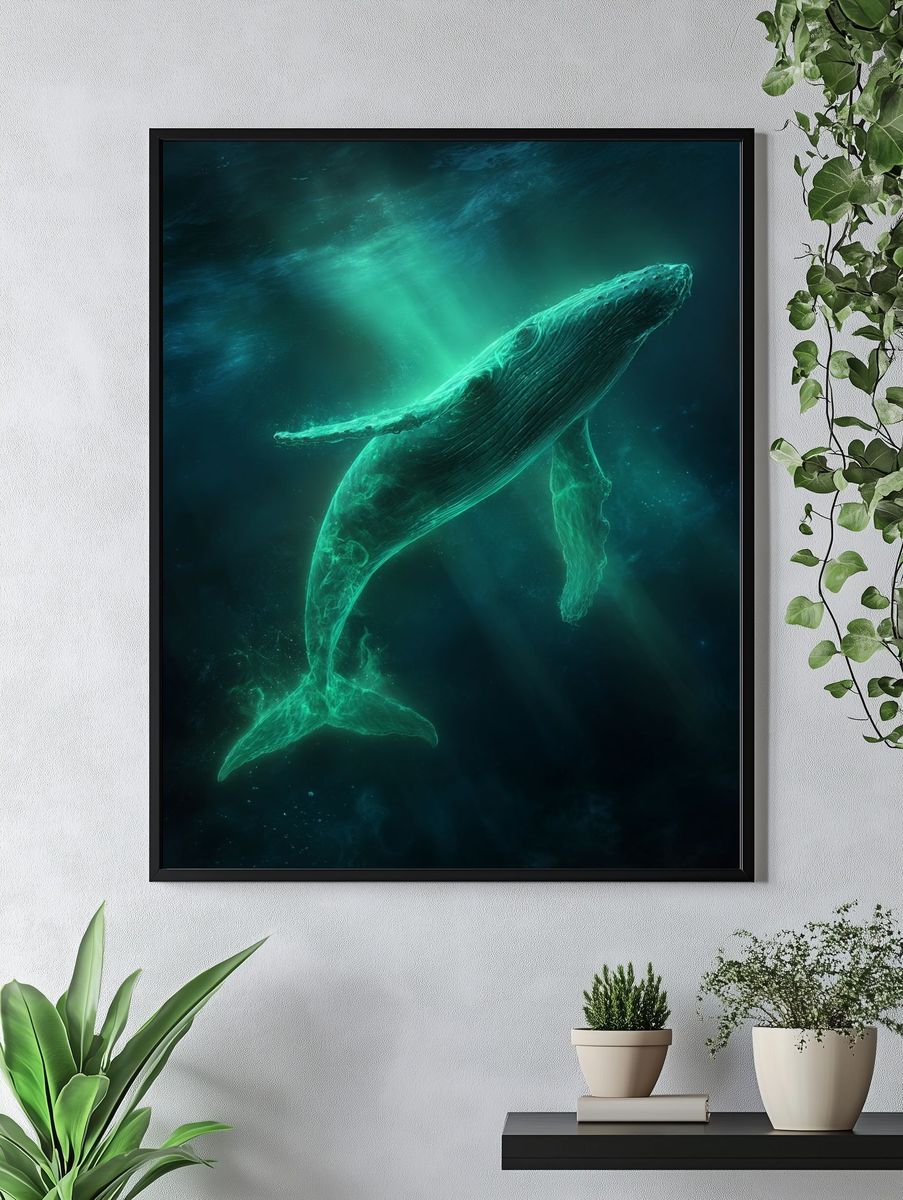 Glowing Humpback Whale Digital Art Poster. — room view 4