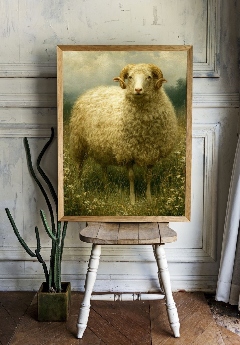 Ram in Meadow Photography Poster. — room view 1