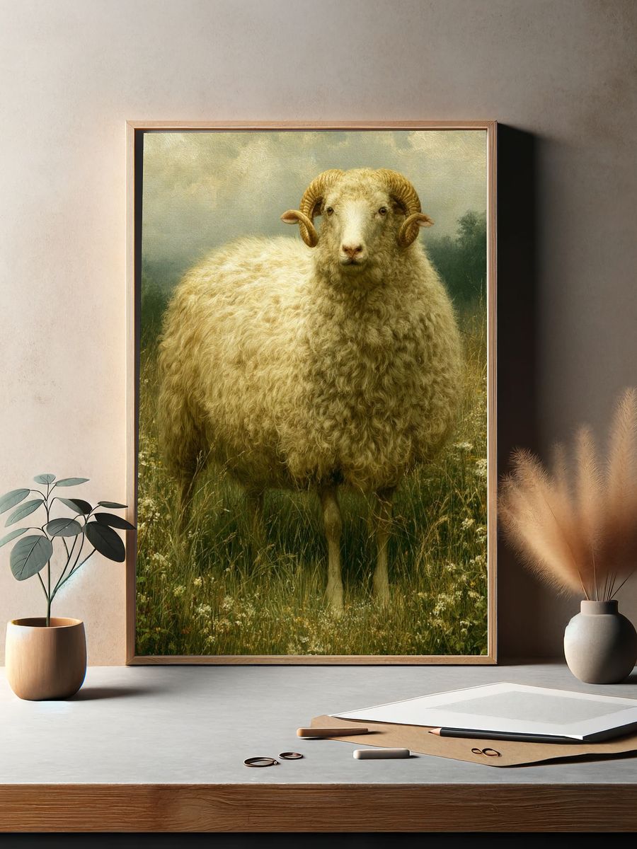 Ram in Meadow Photography Poster. — room view 2