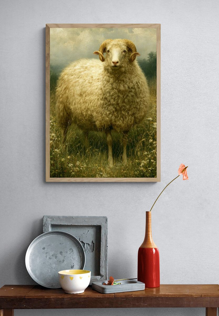 Ram in Meadow Photography Poster. — room view 3