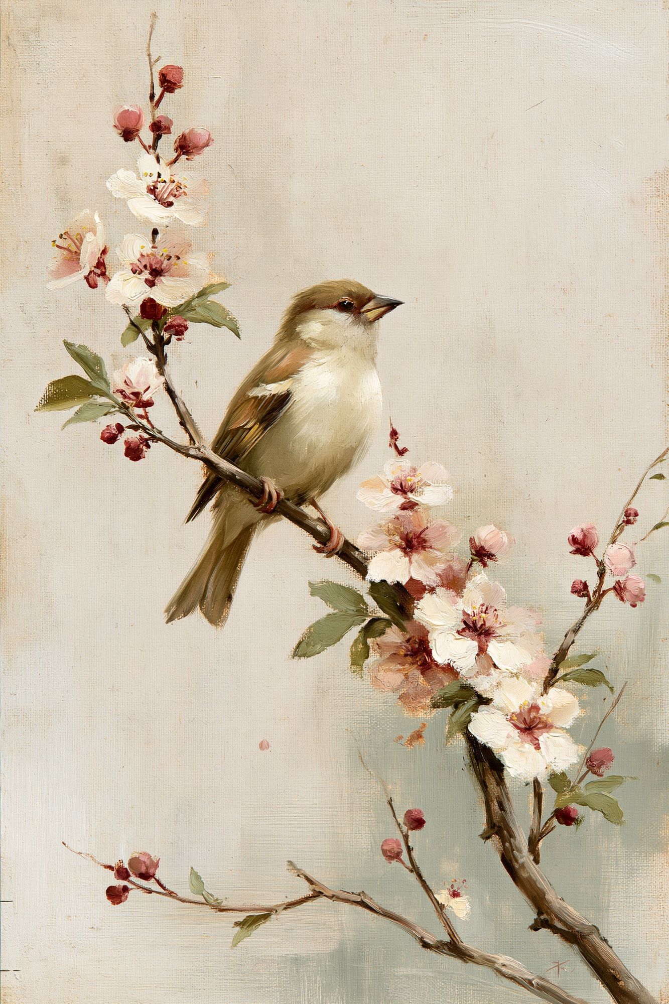 Bird on Blossom Branch Fine-Art Print. poster detail