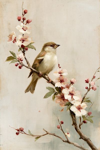 Bird on Blossom Branch Fine-Art Print. poster
