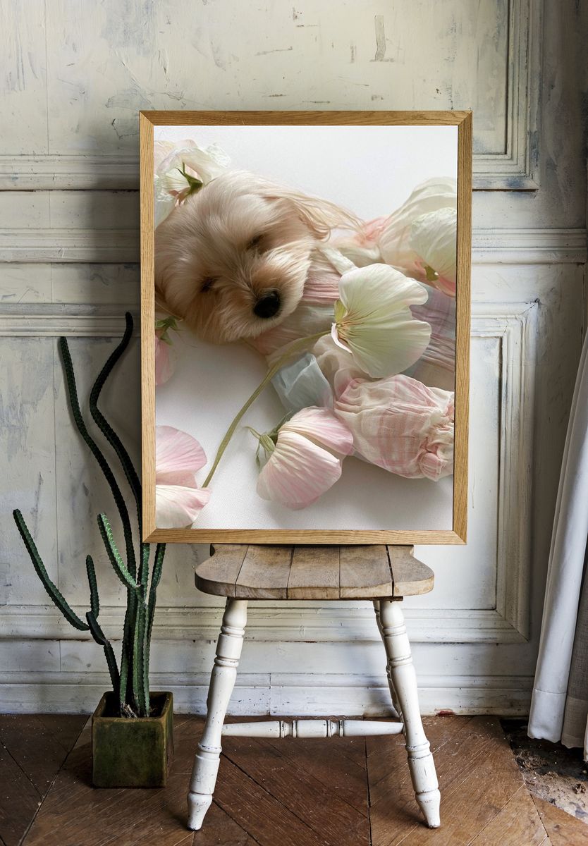 Floral Puppy Portrait Print. — room view 1