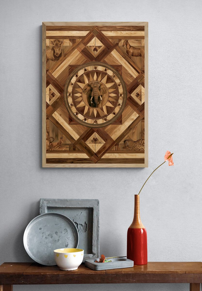 Safari Wood Mosaic Poster. — room view 3