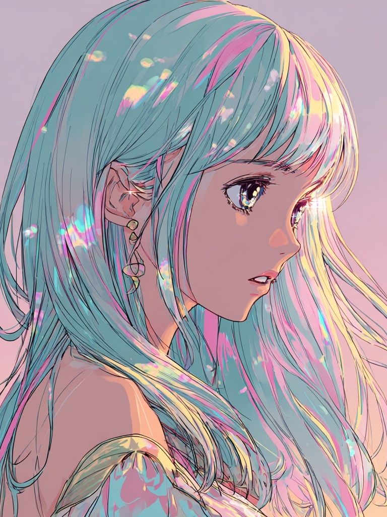 Pastel Anime Girl Portrait Print. poster detail