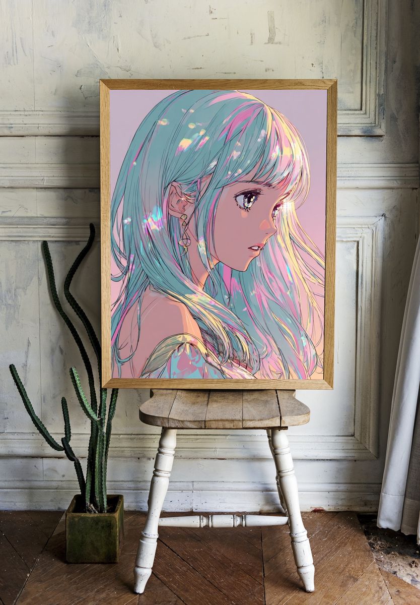 Pastel Anime Girl Portrait Print. — room view 1