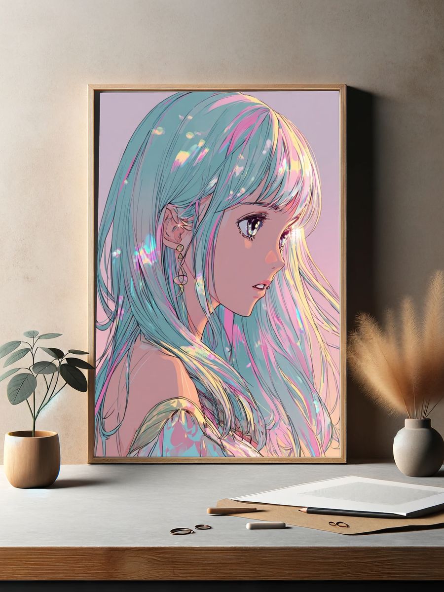Pastel Anime Girl Portrait Print. — room view 2