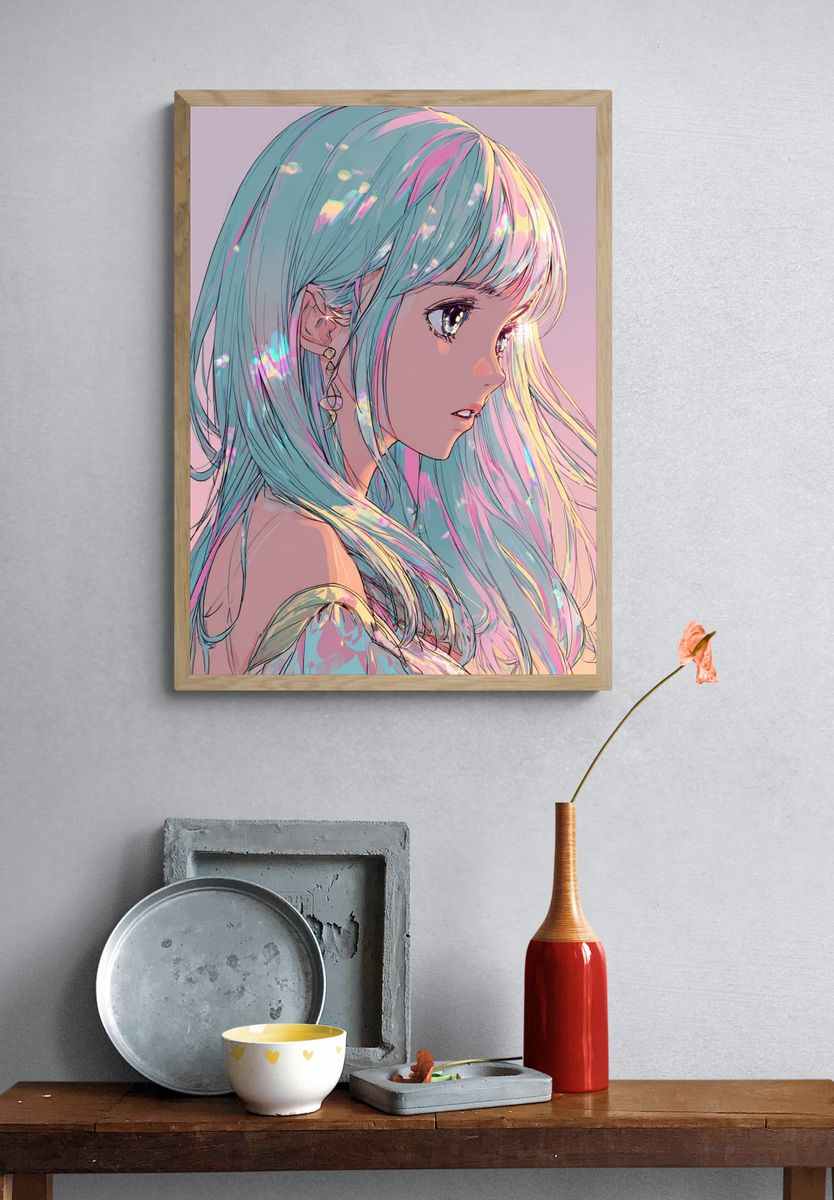 Pastel Anime Girl Portrait Print. — room view 3