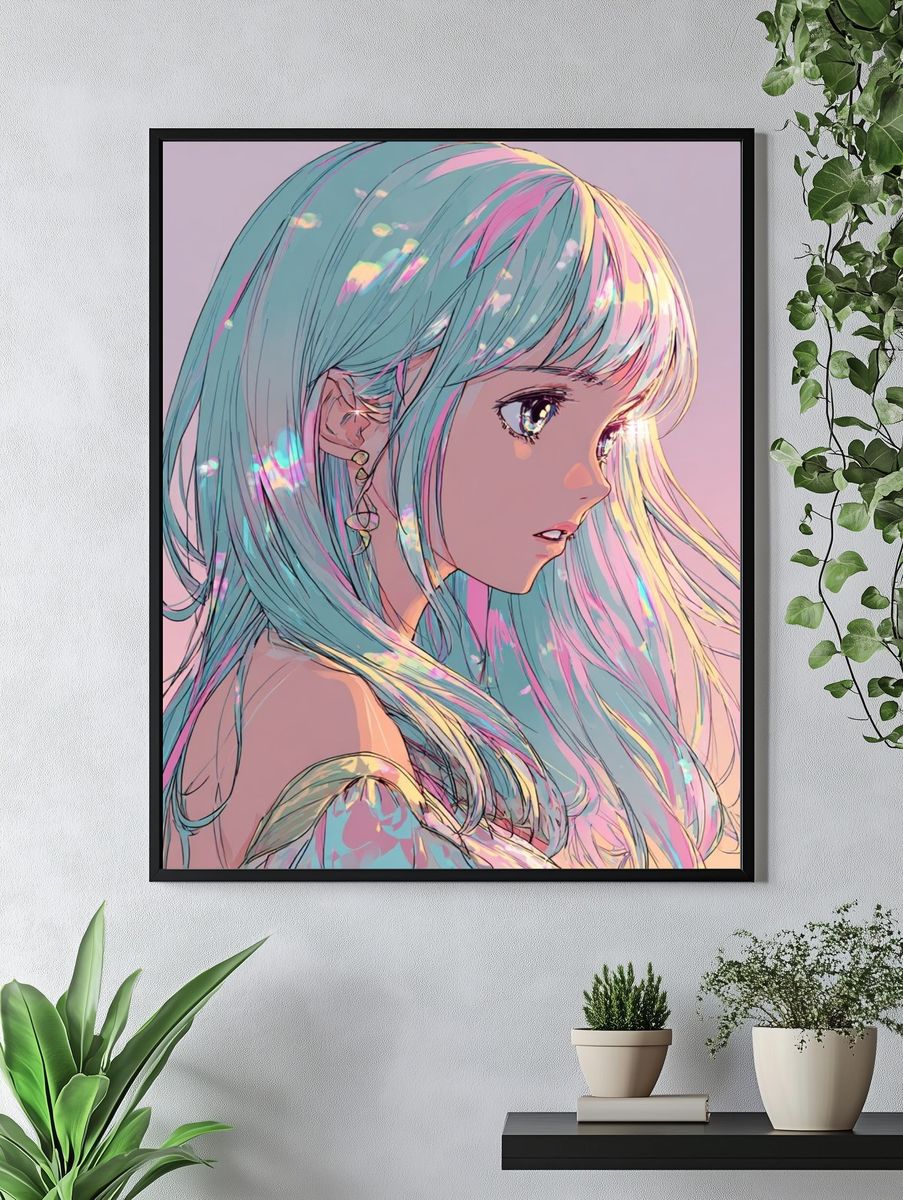 Pastel Anime Girl Portrait Print. — room view 4