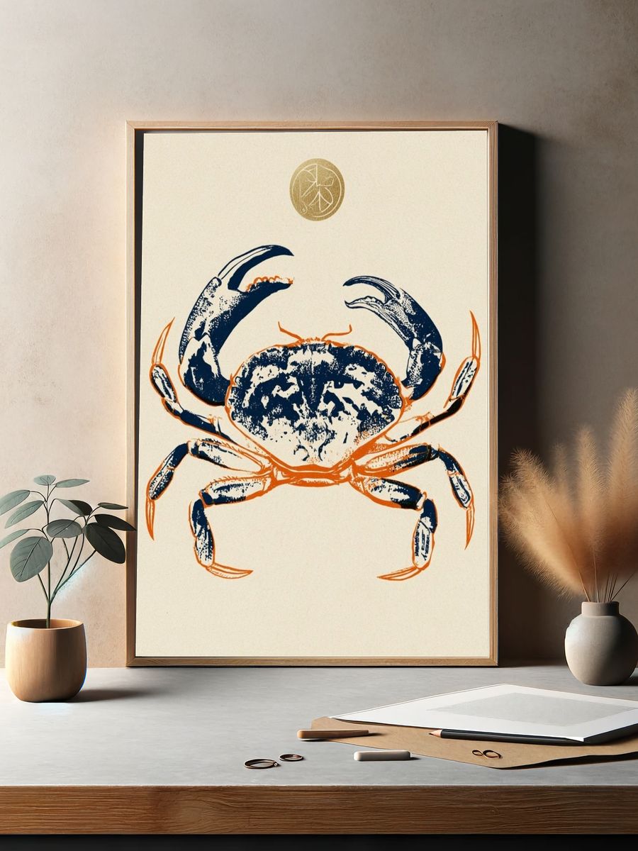 Blue Crab Ink Illustration Poster. — room view 2