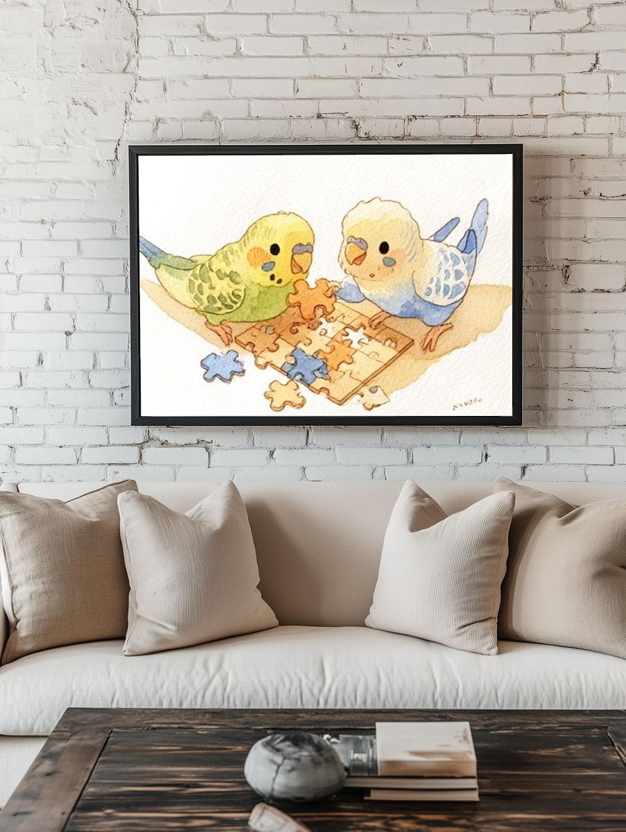Budgie Puzzle Play Illustration Poster. room preview