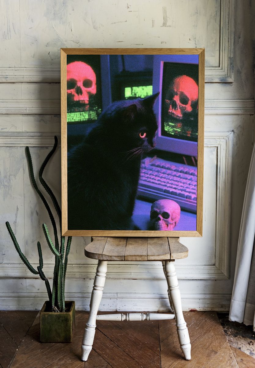 Neon Black Cat Horror Poster. — room view 1