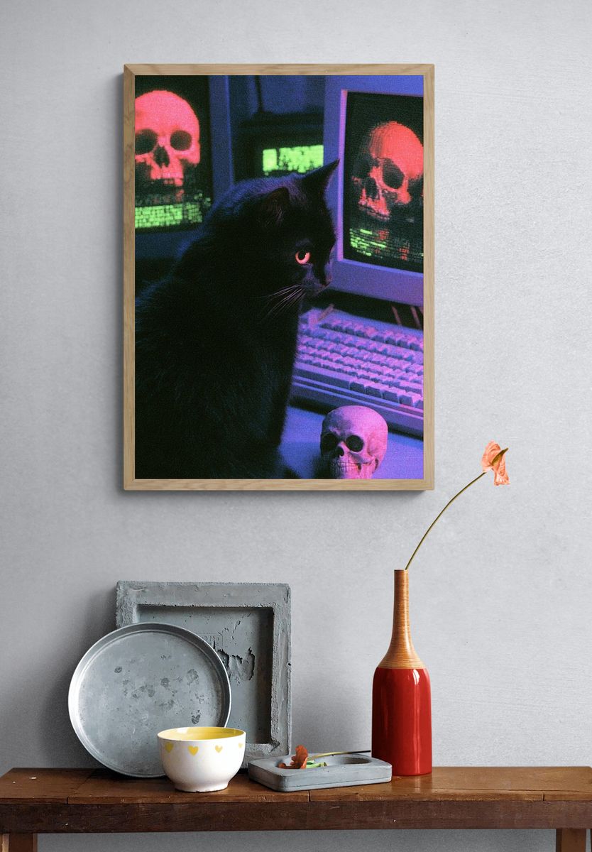 Neon Black Cat Horror Poster. — room view 3