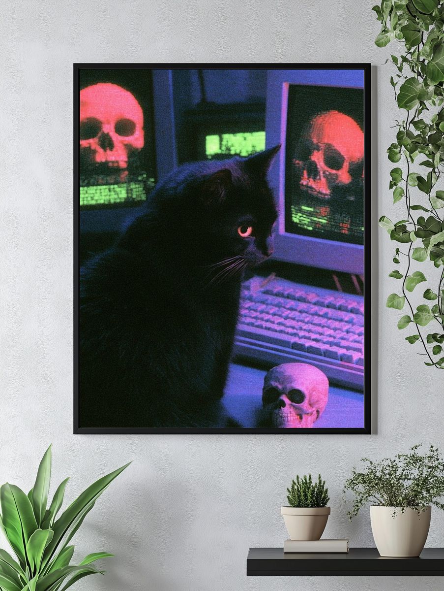Neon Black Cat Horror Poster. — room view 4