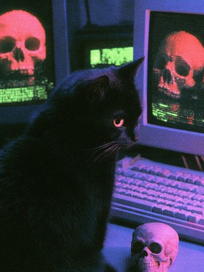 Neon Black Cat Horror Poster. poster