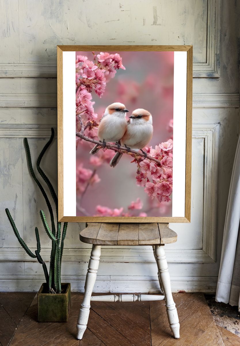Cherry Blossom Birds Photography Poster. — room view 1