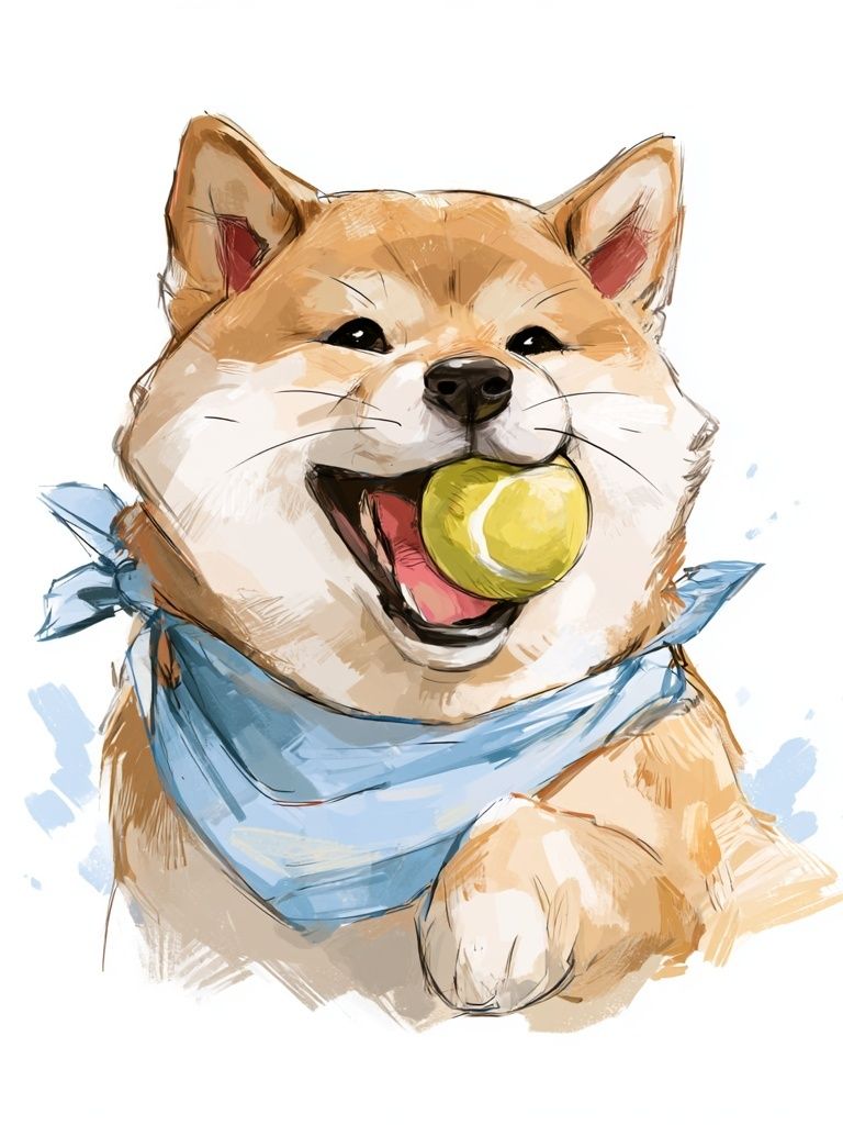Shiba Inu with Ball Illustration Poster. poster — animals art