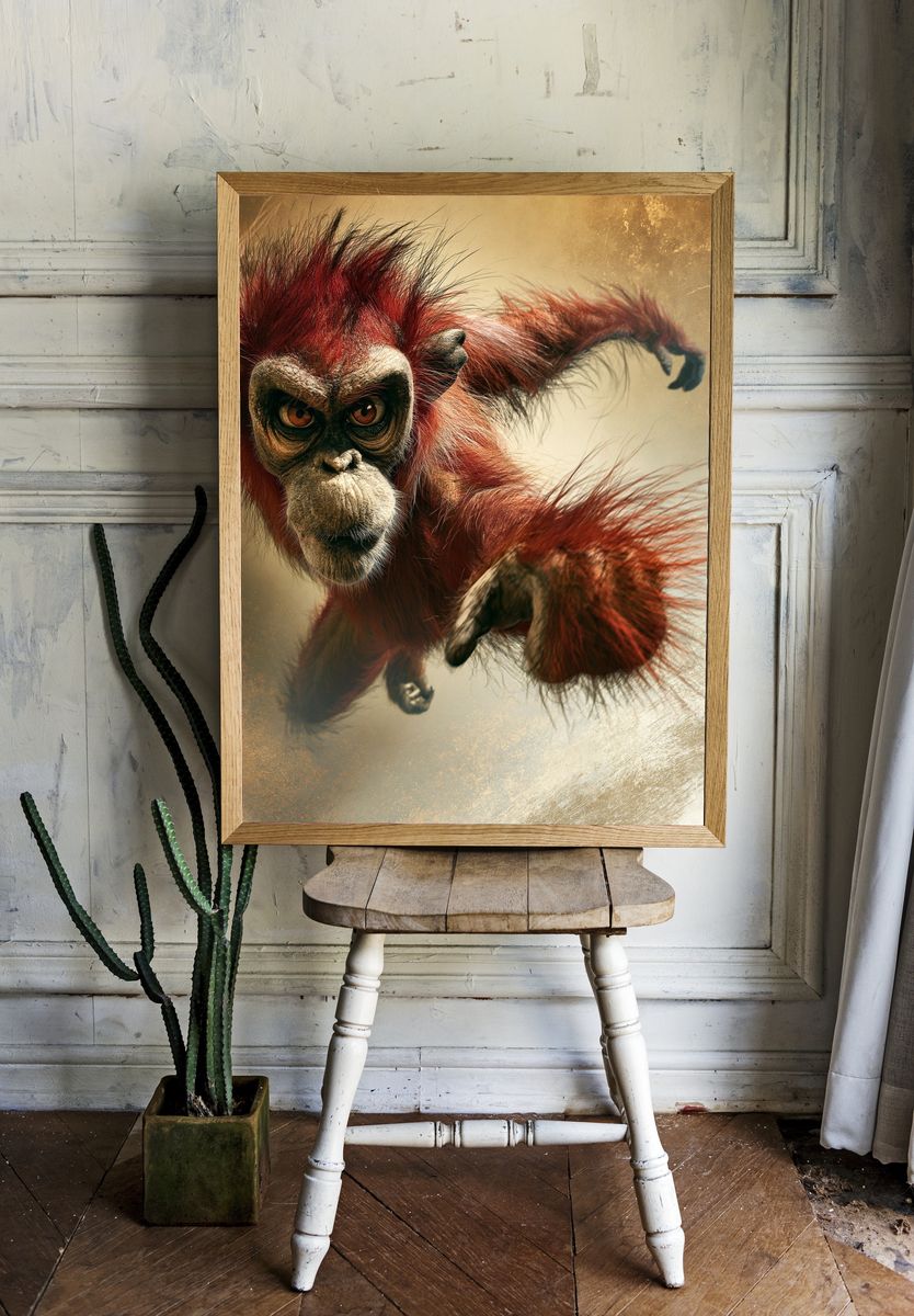 Red Orangutan Jungle Illustration Poster. room preview