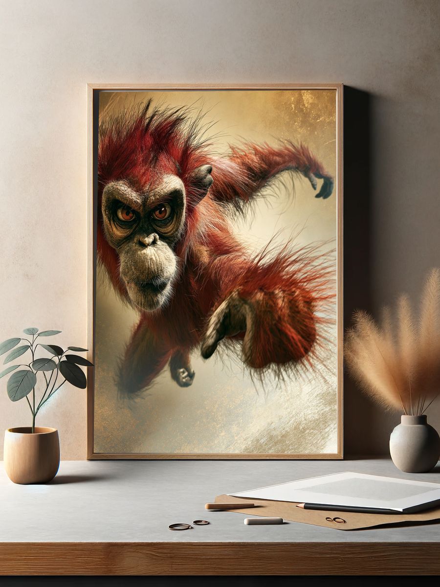 Red Orangutan Jungle Illustration Poster. — room view 2