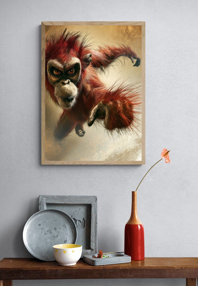 Red Orangutan Jungle Illustration Poster. — room view 3