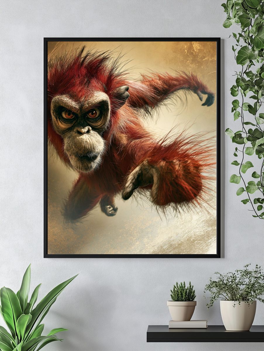 Red Orangutan Jungle Illustration Poster. — room view 4