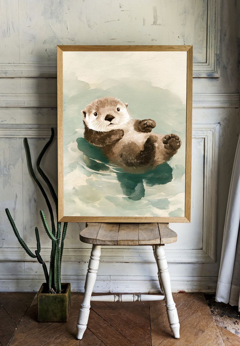 Otter Watercolor Poster. room preview