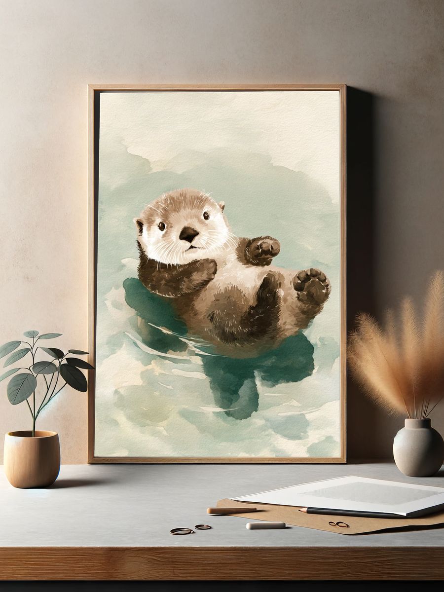 Otter Watercolor Poster. — room view 2
