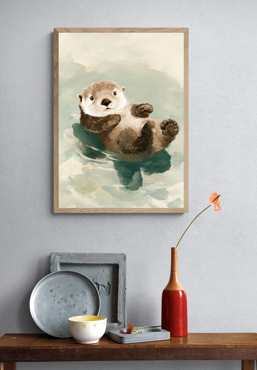 Otter Watercolor Poster. — room view 3