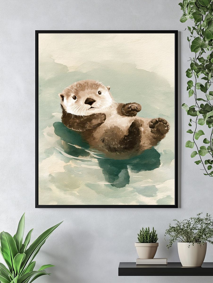 Otter Watercolor Poster. — room view 4