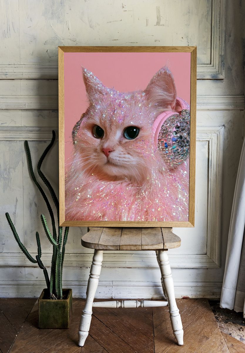 Glitter Cat Portrait Poster. room preview