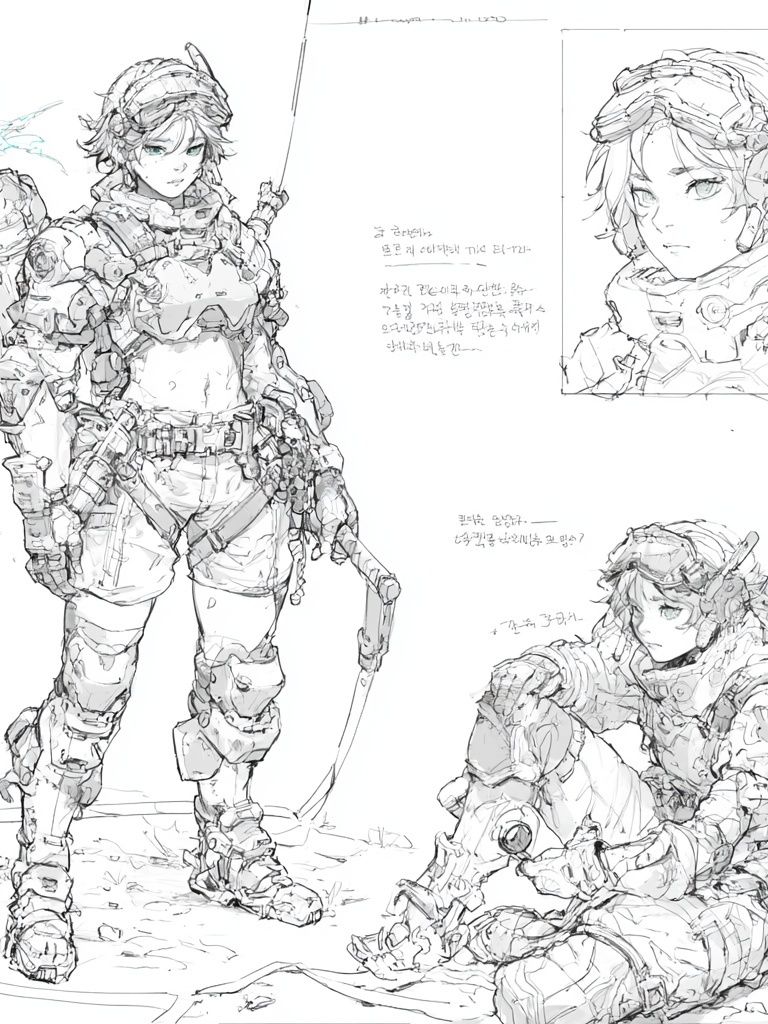 Armored Anime Warrior Sketch Poster. poster detail