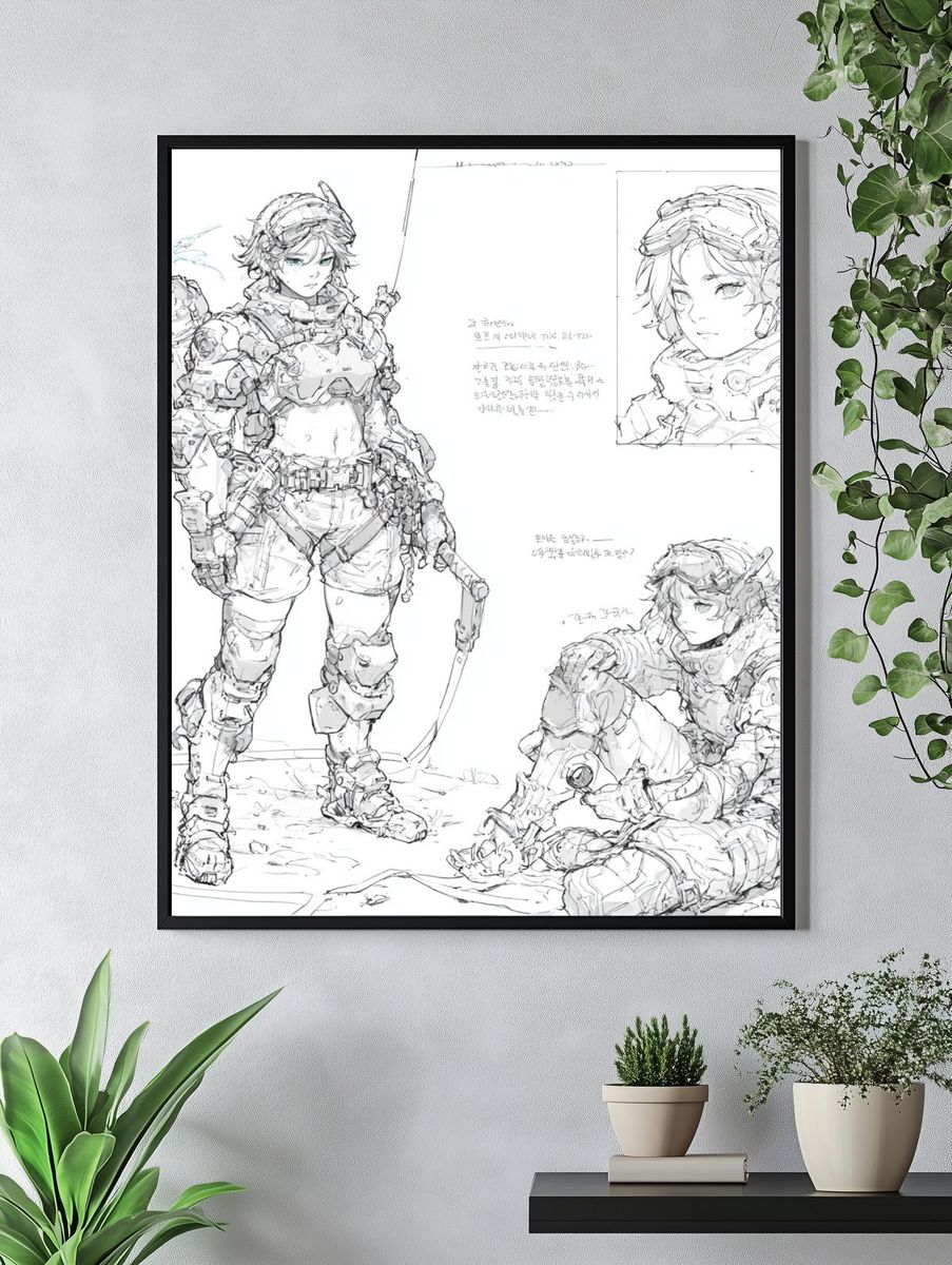 Armored Anime Warrior Sketch Poster. — room view 4