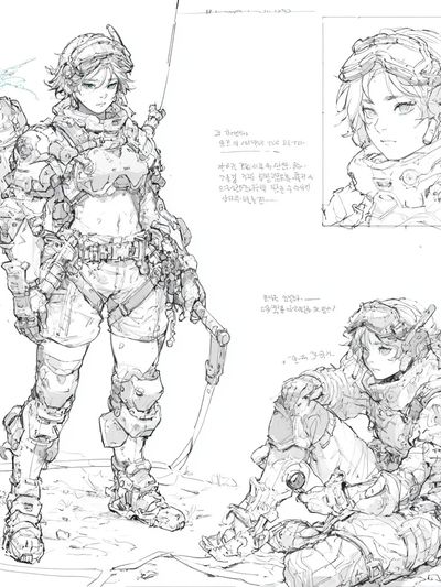 Armored Anime Warrior Sketch Poster. poster
