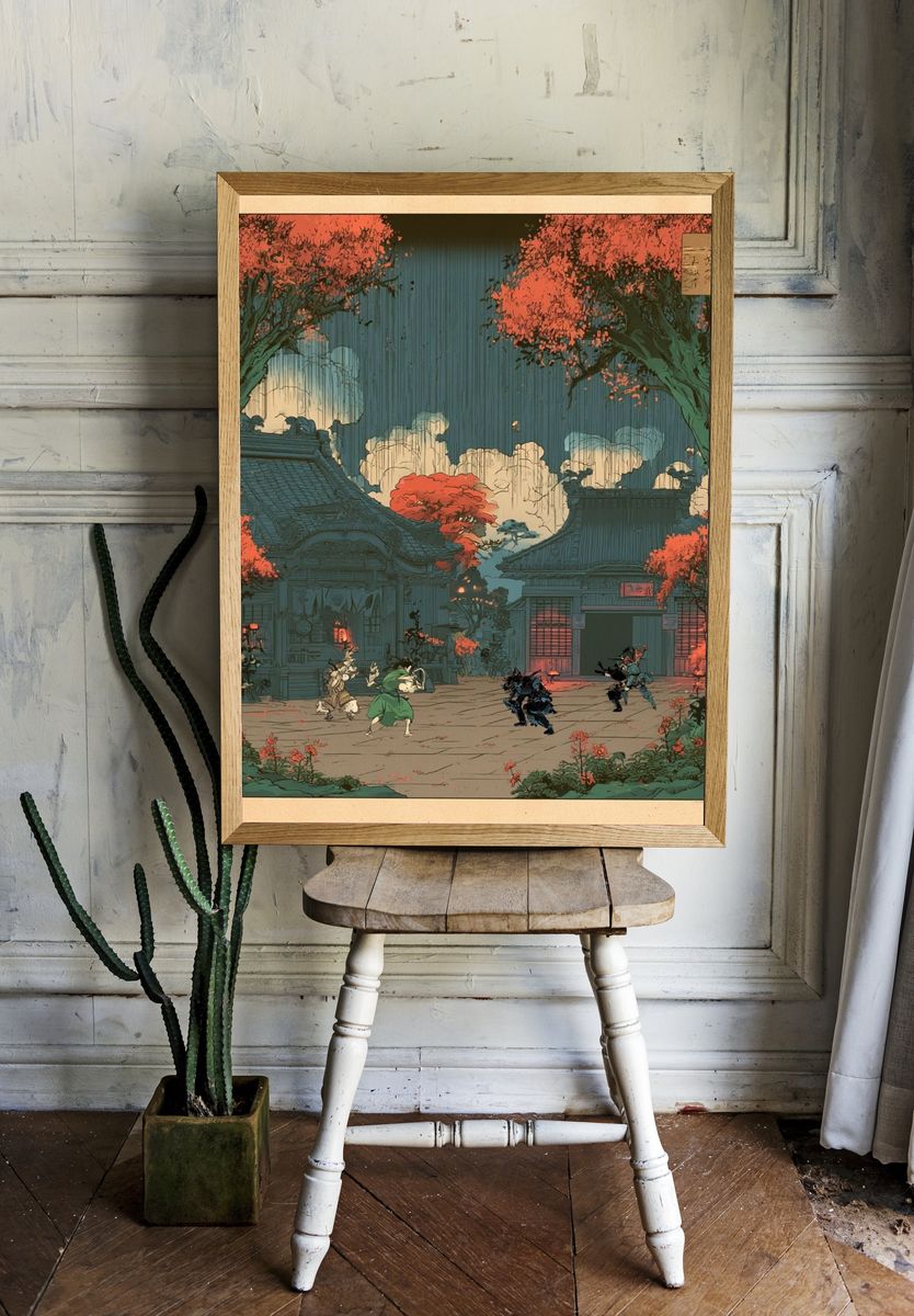 Samurai Courtyard — Anime Print. room preview