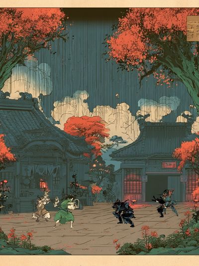 Samurai Courtyard — Anime Print.