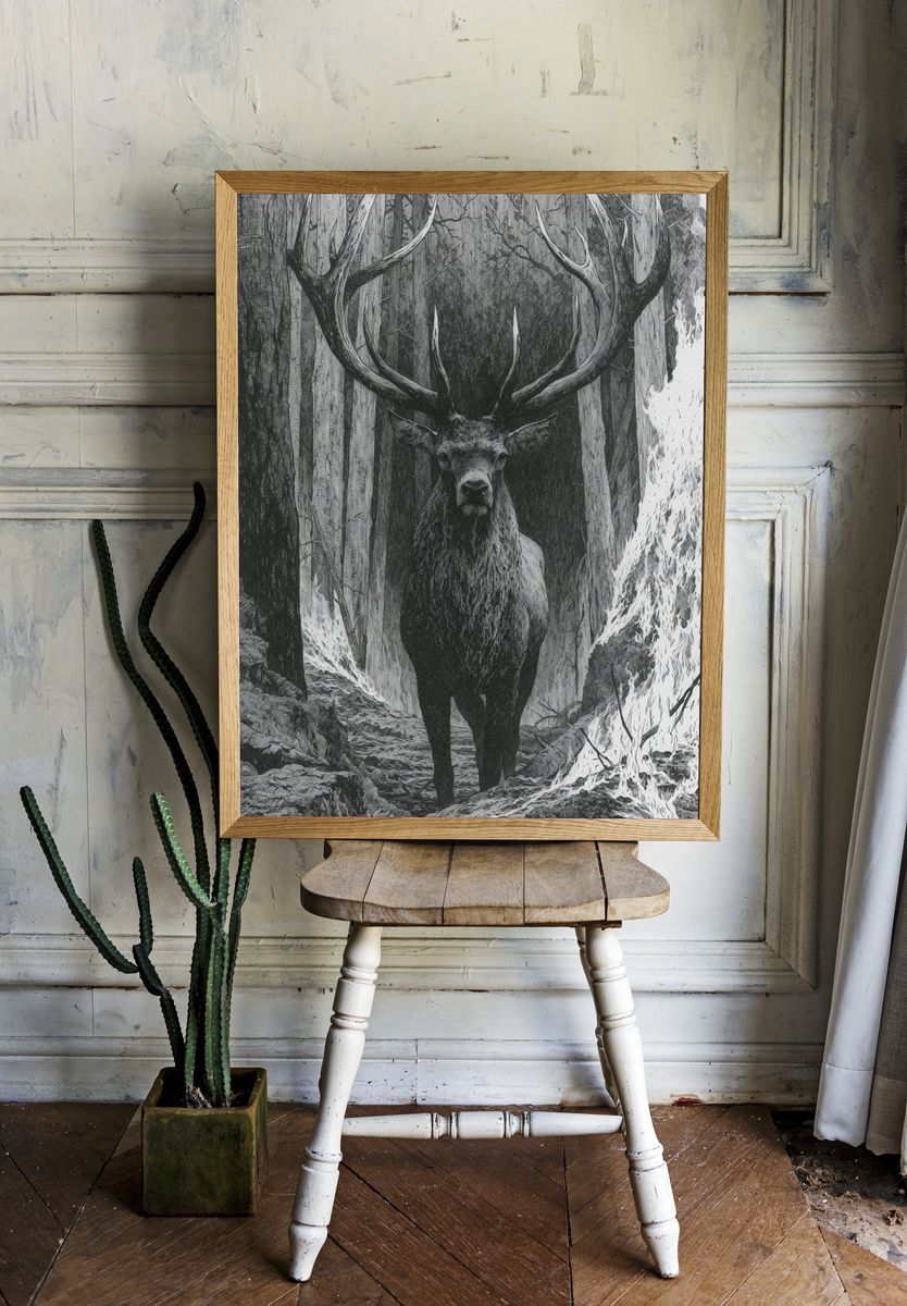 Majestic Stag Forest Print. — room view 1