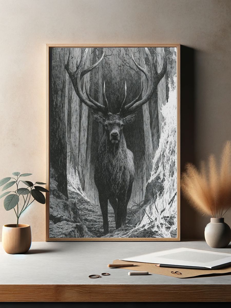 Majestic Stag Forest Print. — room view 2