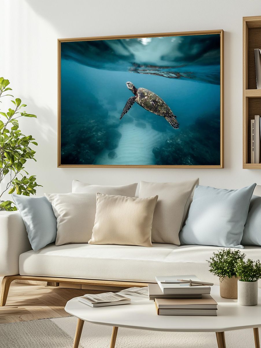 Sea turtle swimming ocean. Original. — room view 2