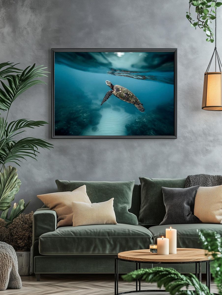 Sea turtle swimming ocean. Original. — room view 4