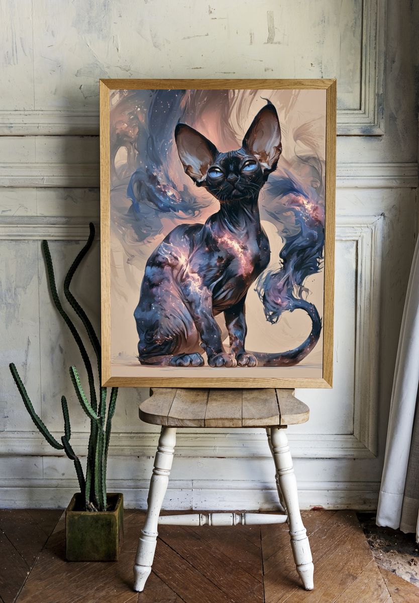 Cosmic Sphynx Cat Illustration Poster. room preview